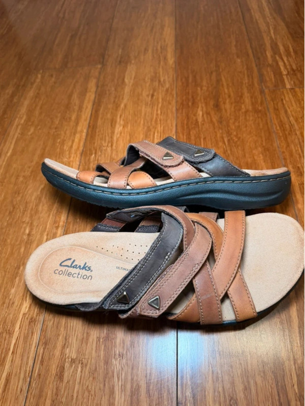 Clarks Collection Women’s Brown Multi-Strap Comfort Sandals Size 8